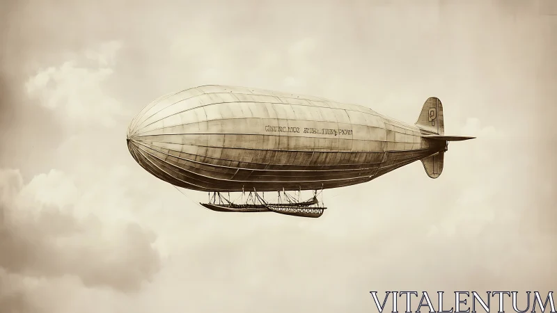 Sepia skywhale dirigible drifting through cotton clouds.