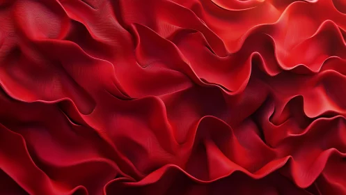 Abstract close-up of red fabric folds with smooth, wavy texture.