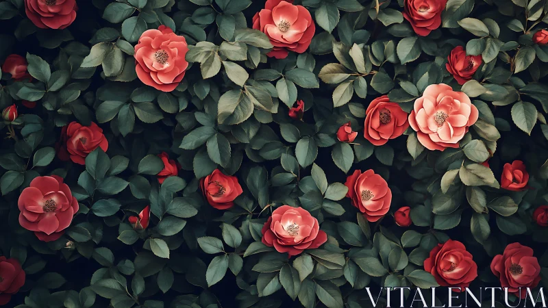 Overhead Rosa Hybrid Arrangement with Verdant Foliage Matrix.