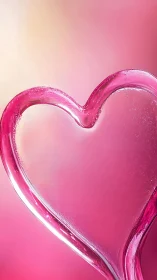 Pink glass heart form with translucent geometric structure and gradient background