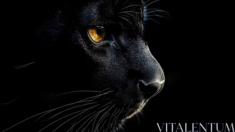 Black Cat Close-Up Portrait With Golden Eyes.