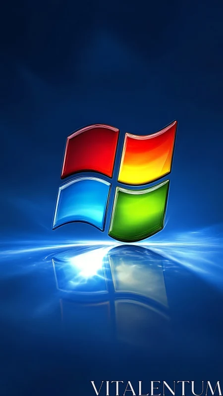 Shimmering window emblem floating over glowing blue light.