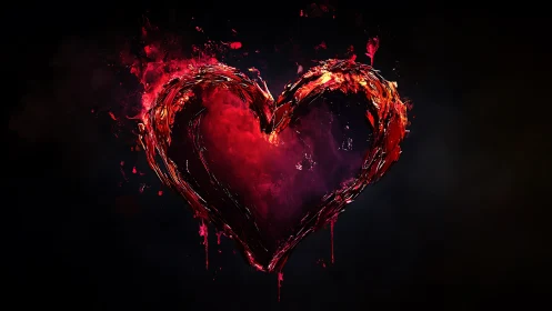 Incandescent Heart Form with Radiant Energy Emission and Particle Dispersion