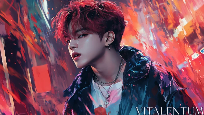 Digital painting portrait with neon urban brushwork intensity.