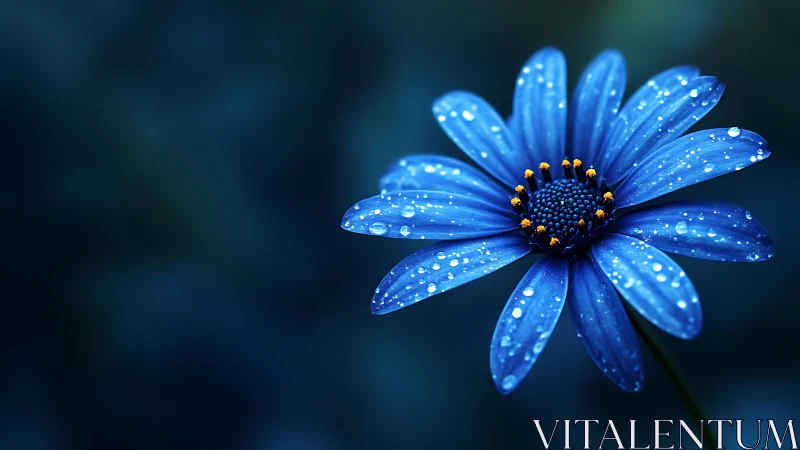 Blue Daisy with Dewdrops: Macro Nature Photography.