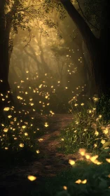 Enchanted Forest Path Glowing with Luminescent Flowers