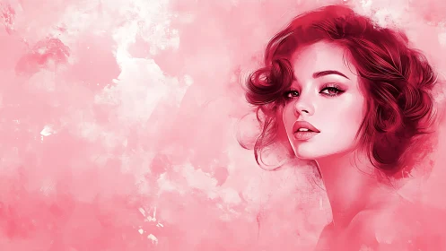 Soft rose-tinted portrait with dreamy feminine glow.