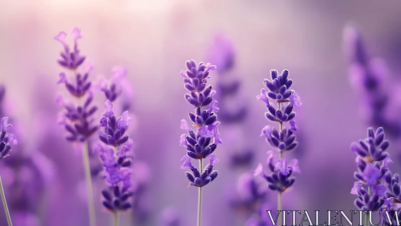 Purple Lavender Flowers in Soft Focus Field.