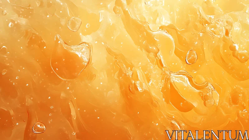 Close-up of translucent amber liquid with suspended bubbles.