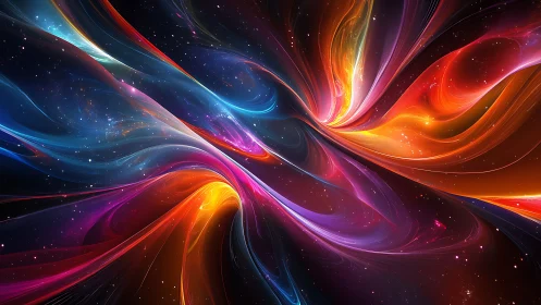 Curved multicolor light bands intersect in a deep starfield