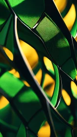 3D green lattice ribbons over glowing yellow background.