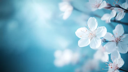 Luminous Cherry Blossoms Dance Through Turquoise Dreams.