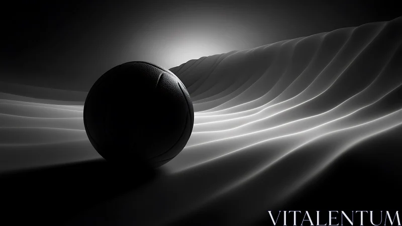 Spherical object on illuminated wave-like surface in grayscale.