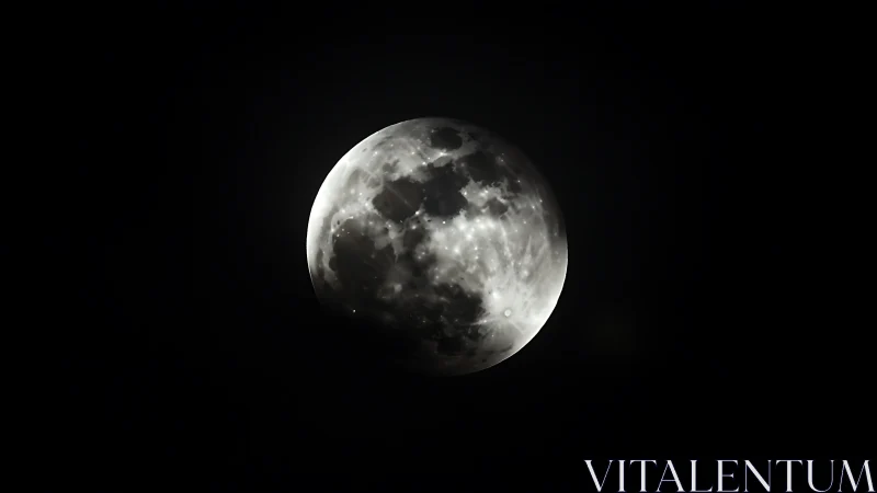 Glowing moon drifts through deep black night sky in silence