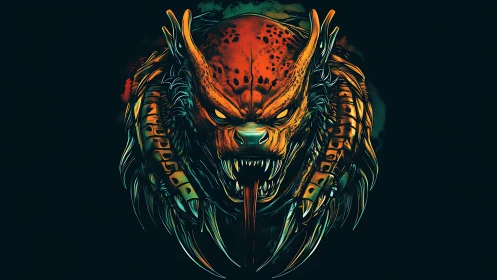 Predator hellhound erupts from neon shadows with burning hunger