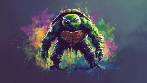 Neon-splashed mutant turtle stalks from an urban paintstorm