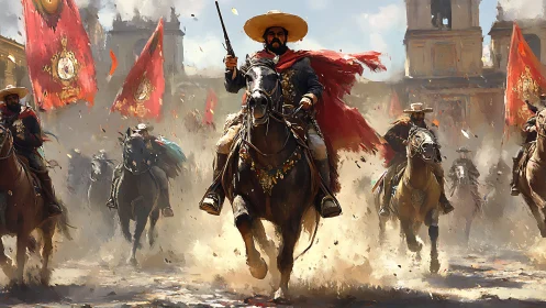 Revolutionary cavalry charge rendered in dynamic digital brushwork