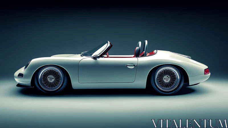 Retro white roadster rendered as sleek 3D studio profile.