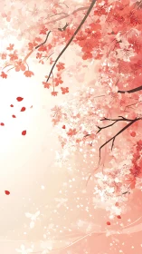 Sakura branches drift through soft peach spring light.