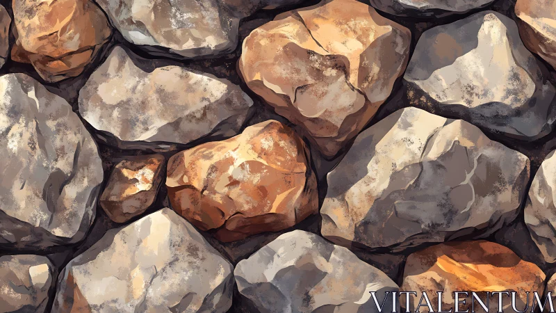 Irregular stone wall pattern with mixed warm and cool tones.