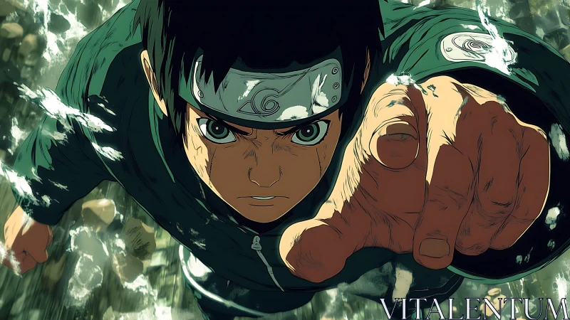 Anime ninja character in forward motion close-up scene.