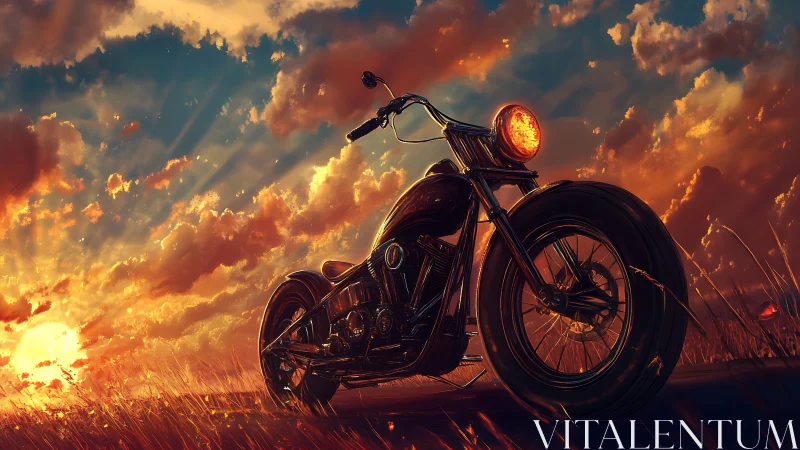 Sunlit road bike waits quietly under a glowing sunset sky