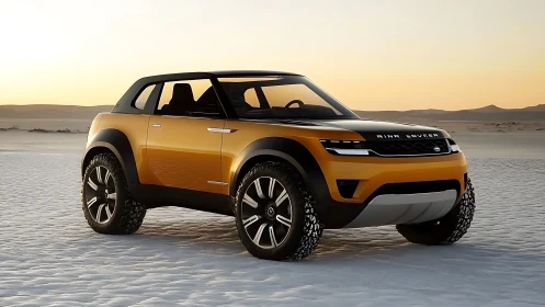 Sunset-ready desert rover concept in molten amber armor.
