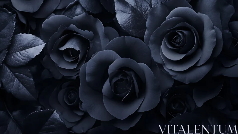 Moody Black Rose Cluster with Dramatic Chiaroscuro Lighting