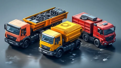 Color-charged cargo convoy of toy-bright heavy-duty trucks.