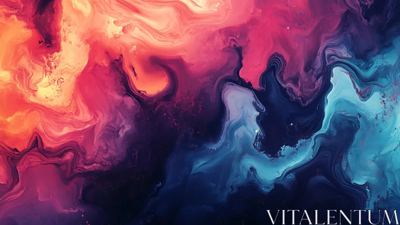 Vibrant nebula swirls merge warm coral and cool cyan tides