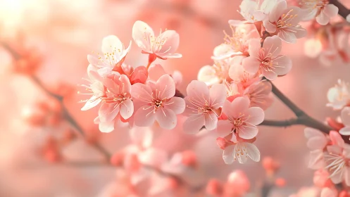 Cherry Blossom Clusters with Shallow Depth of Field Bokeh Effect