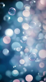 Soap bubbles float against defocused blue bokeh lights