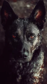 Stormlit canine sentinel with ember eyes in shadowed frame.