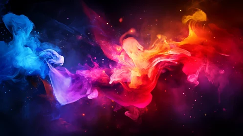 Vibrant digital nebula blending blue, violet and firelight hues.