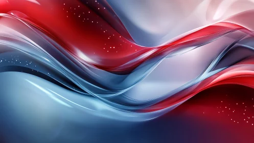 Red and blue flowing glass waves with glossy highlights.