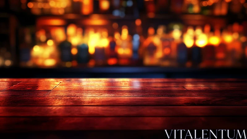 Wooden table surface with blurred warm city lights background