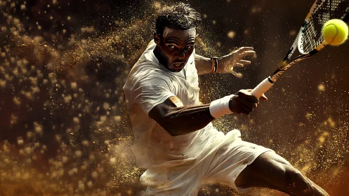 Fiery tennis moment capturing power, focus, and pure grit.