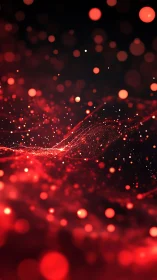 Red particle wave abstraction on dark gradient background.