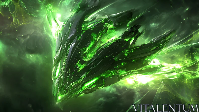 Emergent crystalline starship with volatile green plasma drive