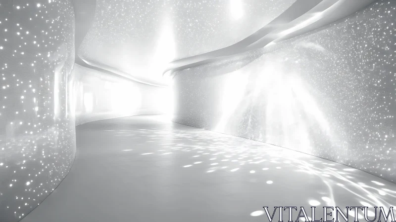 Luminescent Corridor: Architectural Rendering with Particle Light Effects.