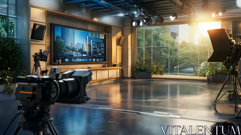 Sunlit modern TV studio ready for stories to unfold.