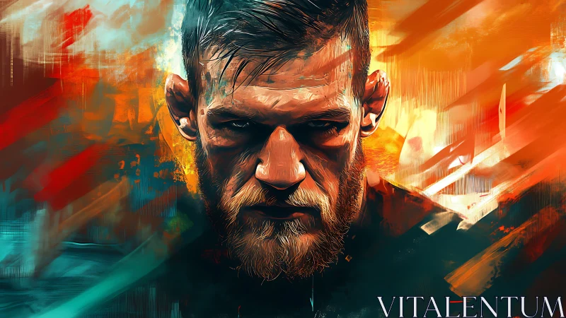 Intense fighter portrait set in abstract fiery motion