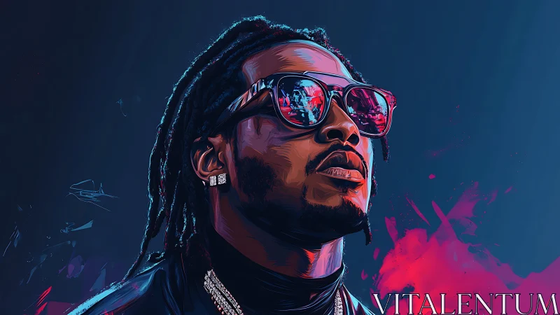 Stylized portrait of confident man in neon-tinted sunglasses