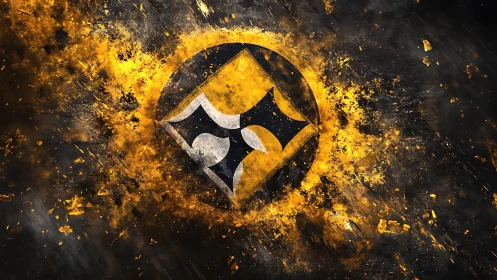 Explosive abstract emblem rendered in high-impact digital paint