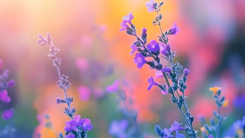 Purple lavender flowers shot with extreme shallow depth of field and warm color gradation