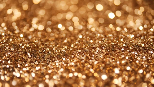 Macro depth-of-field study of golden glitter bokeh surface