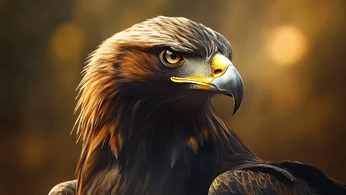 Majestic golden eagle portrait in warm natural light, realistic style.