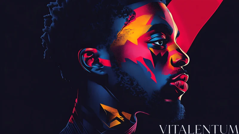 Neon-sculpted male profile rendered in high-contrast vector gradients