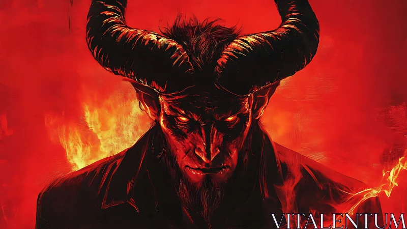 Demonic horned portrait rendered in high-contrast infernal lighting