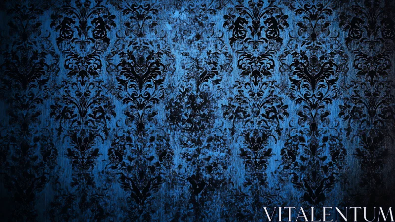 Midnight baroque wallpaper ghosted by electric shadows.